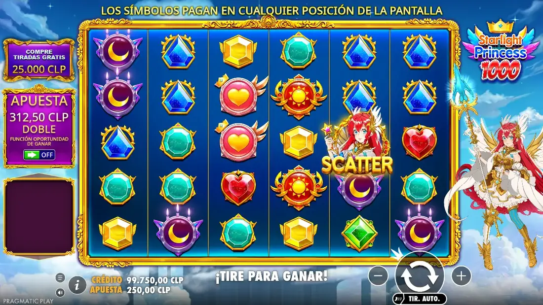 Un giro de Starlight Princess 1000 en la demo